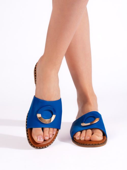Moteriškos mėlynos spalvos plokščios šlepetės Moteriški batai 2Batai.LT - el.parduotuvė avalynės